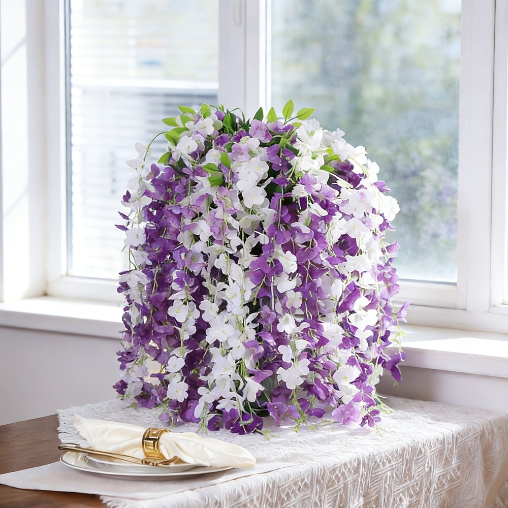 Artificial Wisteria Hanging Flowers 24 Pack - 3.6 Ft Fake Silk Wisteria Vine Garland for Wedding Arch, Garden, Wall & Party Decoration, Available in White, Pink, Blue, Purple & Light Pink