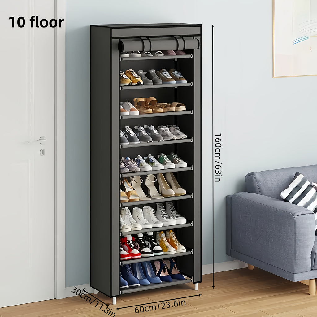 Shoe Rack with Dust Cover ¨C 6/8/10 Tier High-Capacity Space Saving Shoe Organizer, Easy Assembly, 12mm Pipe, Entryway Closet & Wardrobe Storage Rack