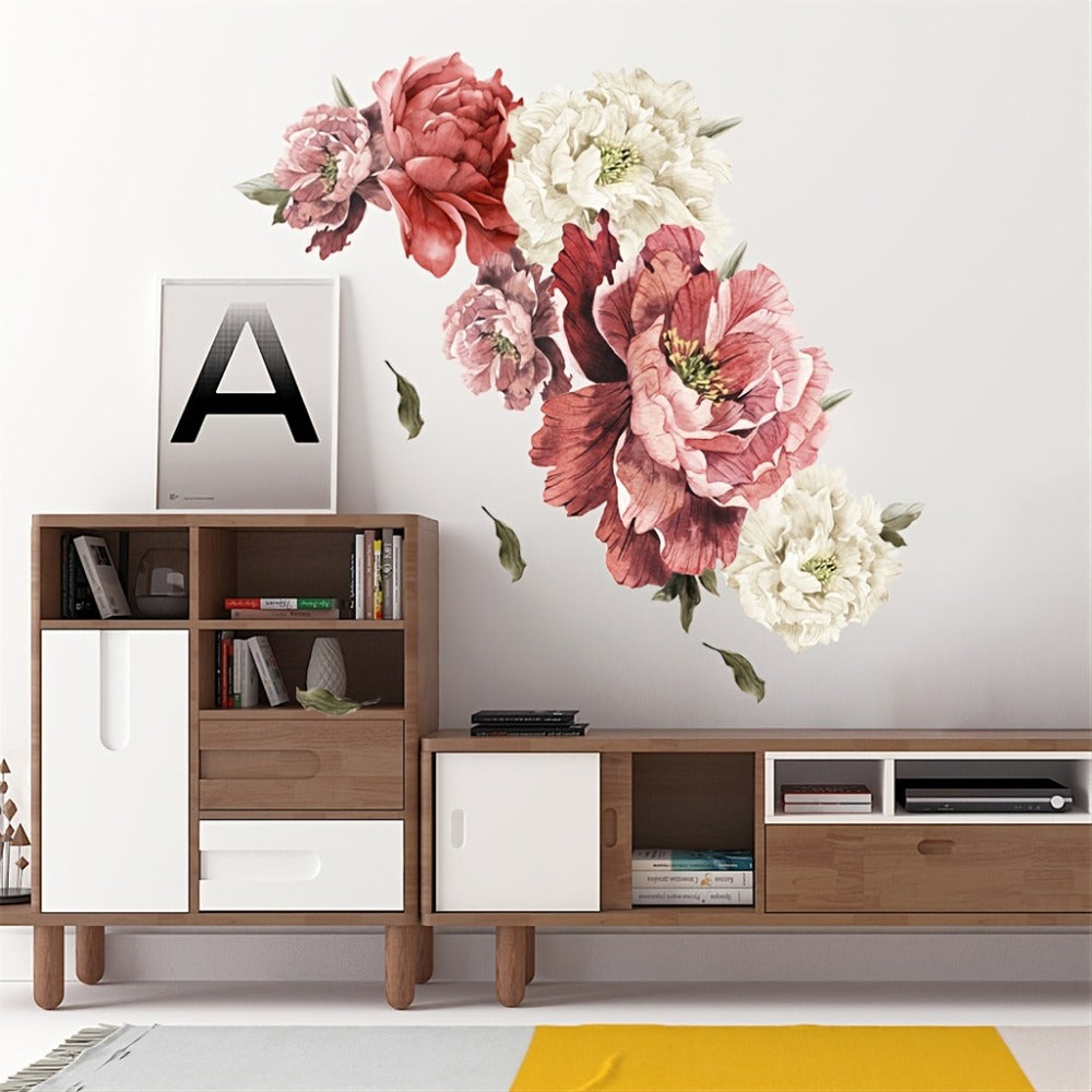 Peony Flower Window Glass Sticker ¨C Anti-Collision Waterproof Decorative Glass Film, European Floral Wall & Window Decal for Home Decor, 17.7 x 47.2 Inches (2 Styles)