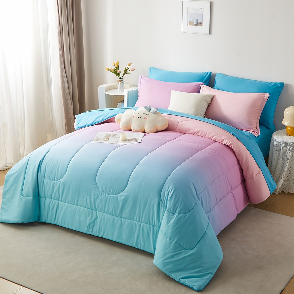 Rainbow Comforter Set 5/7Pcs - Stain-Resistant Hypoallergenic Lightweight Bed in a Bag Twin Full Queen King All Seasons 100% Polyester