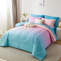 Rainbow Comforter Set 5/7Pcs - Stain-Resistant Hypoallergenic Lightweight Bed in a Bag Twin Full Queen King All Seasons 100% Polyester