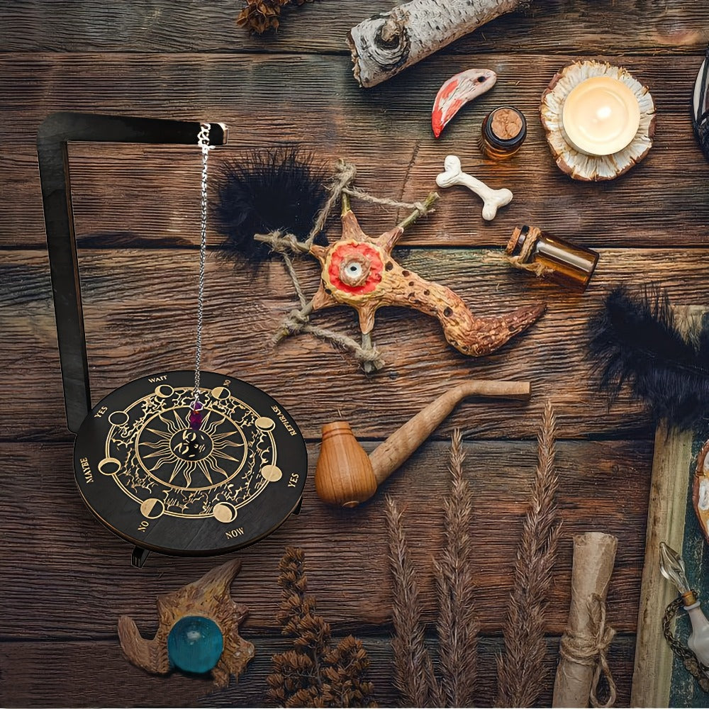 Wooden Pendulum Stand for Divination ¨C Crystal Display Holder, Witchcraft Altar Decor, Meditation Ritual Necklace Organizer & Constellation Moon
