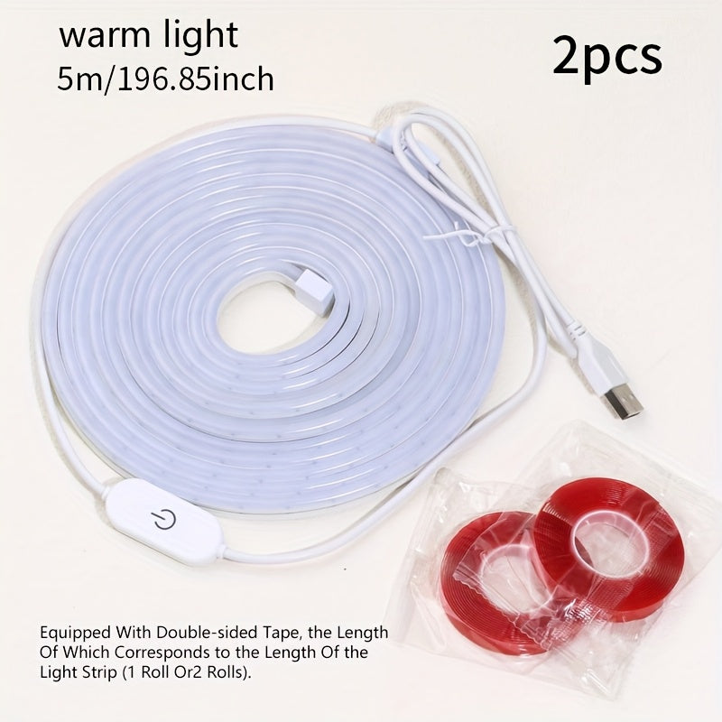 LED Neon Light Strip Touch Dimmer USB Flexible Ambient Glow Strip Lights for Vanity Mirror Bathroom Mirror Live Streaming Fill Light Bedroom Decor White Warm White 118in 196in 2pcs