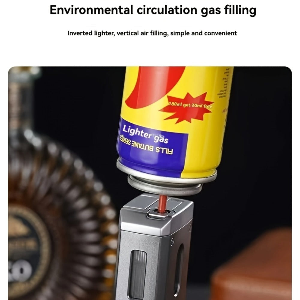 Cigar Torch Lighter with V-Shaped Cigar Cutter Built-in Clip Dual Windproof Jet Flame Visible Gas Window Integrated Cigar Lighter for Men Butane Gas Not Included