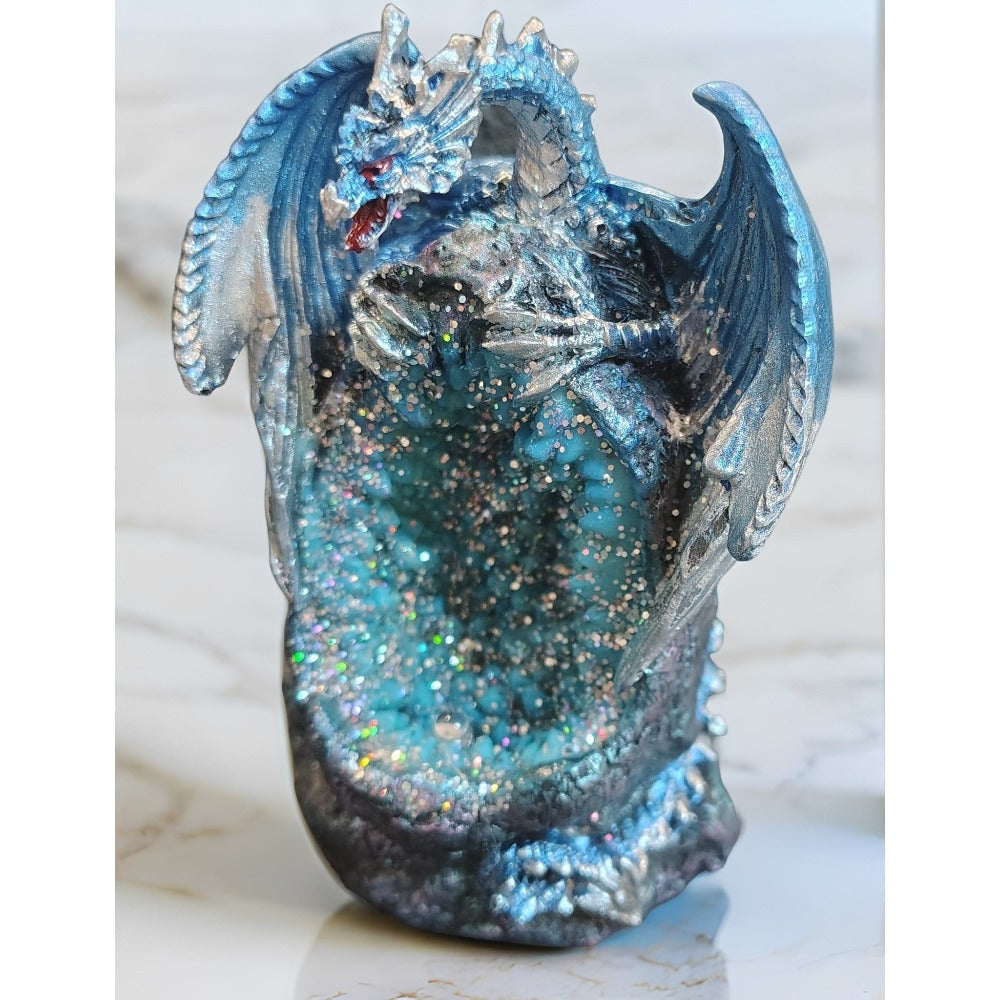 Dragon Figurine Statue Guarding Crystal Cave Polyresin Collectible Home Decor Sculpture Fantasy Dragon Gift for Birthday Housewarming Holiday Room Office Shelf Decor