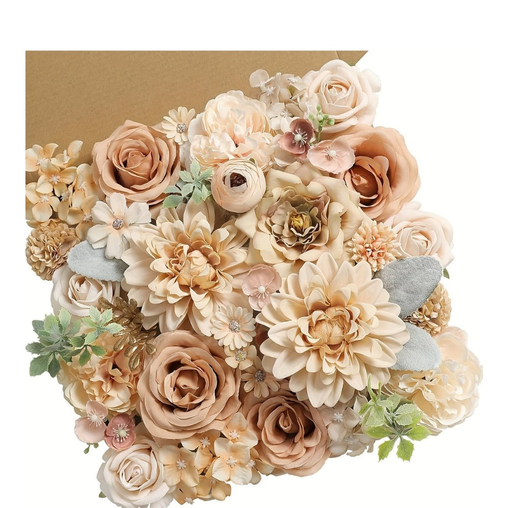 Artificial Flower Combination Box Set with Stems ¨C Champagne Silk Flowers for DIY Wedding Bouquet, Baby Shower, Valentine's Day & Home Decor