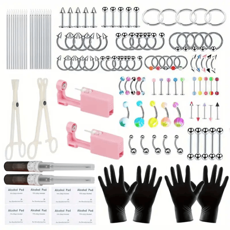 Body Piercing Jewelry Set 116pcs Stainless Steel ¨C 14G 16G Mix BCR CBR Labret Lip Rings, Cartilage Daith Earrings, Nose Septum & Belly Studs