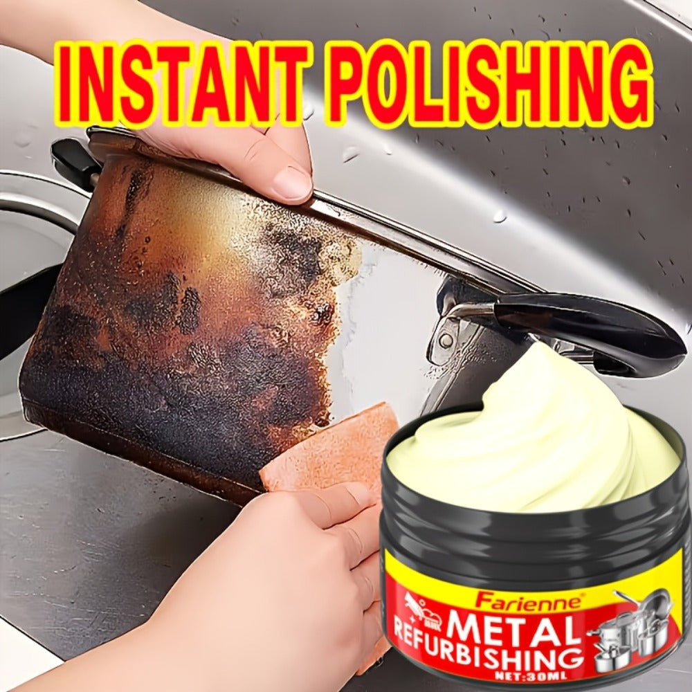Metal Polishing Paste with Sponge Chrome & Stainless Steel Polish Gloss Agent No Residue Coconut Oil Formula for Painted Metals Car Jewelry Household