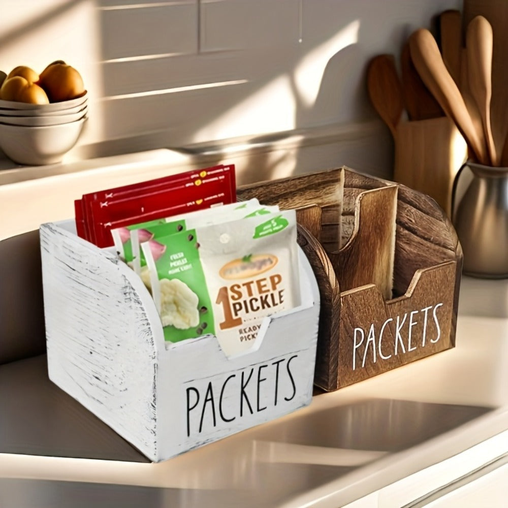 Spice Rack Organizer Rustic Wood Spice Box with Dividers Farmhouse Kitchen Storage Flip-Top Lid Bold Lettering Countertop Cabinet Spice Holder Black White Brown