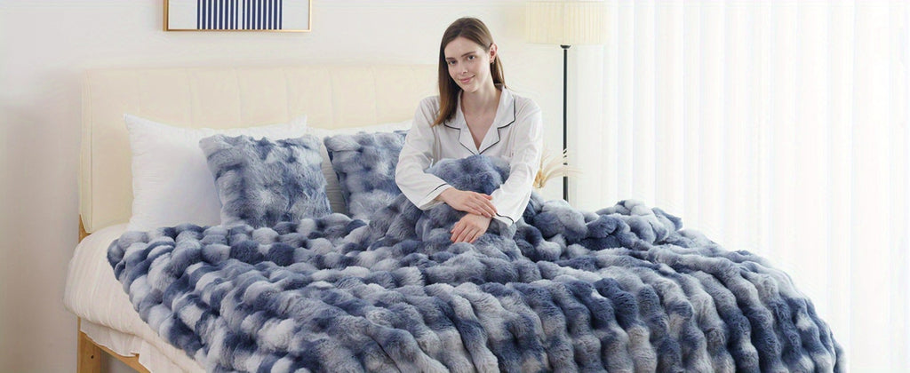 Faux Rabbit Fur Throw Blanket ¨C Ultra-Soft Plush Fleece for Bed, Couch, Sofa & Travel, All Season, 11 Colors, Throw to King Size
