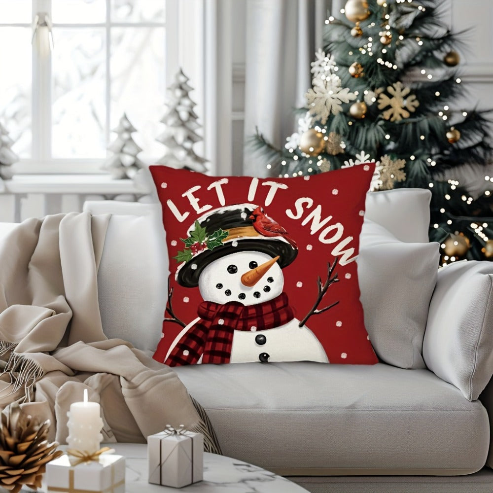 Christmas Throw Pillow Covers 4pcs Set 18x18 | Reindeer Snowman Buffalo Plaid Cushion Covers, Winter Holiday Farmhouse Home Decor, Sofa Couch Porch Patio, No Insert