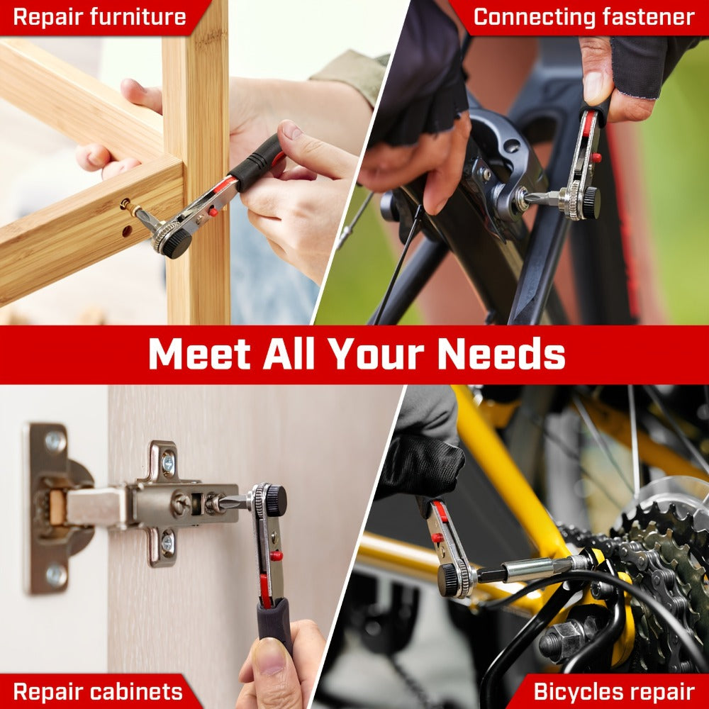 Ratchet Angle Screwdriver Set 10-in-1 & 16-in-1 ¨C Magnetic Multi-Bit Right Angle Screwdriver for Tight Spaces, DIY, Bike Repair & Home Maintenance, Compact Flexible Tool Kit