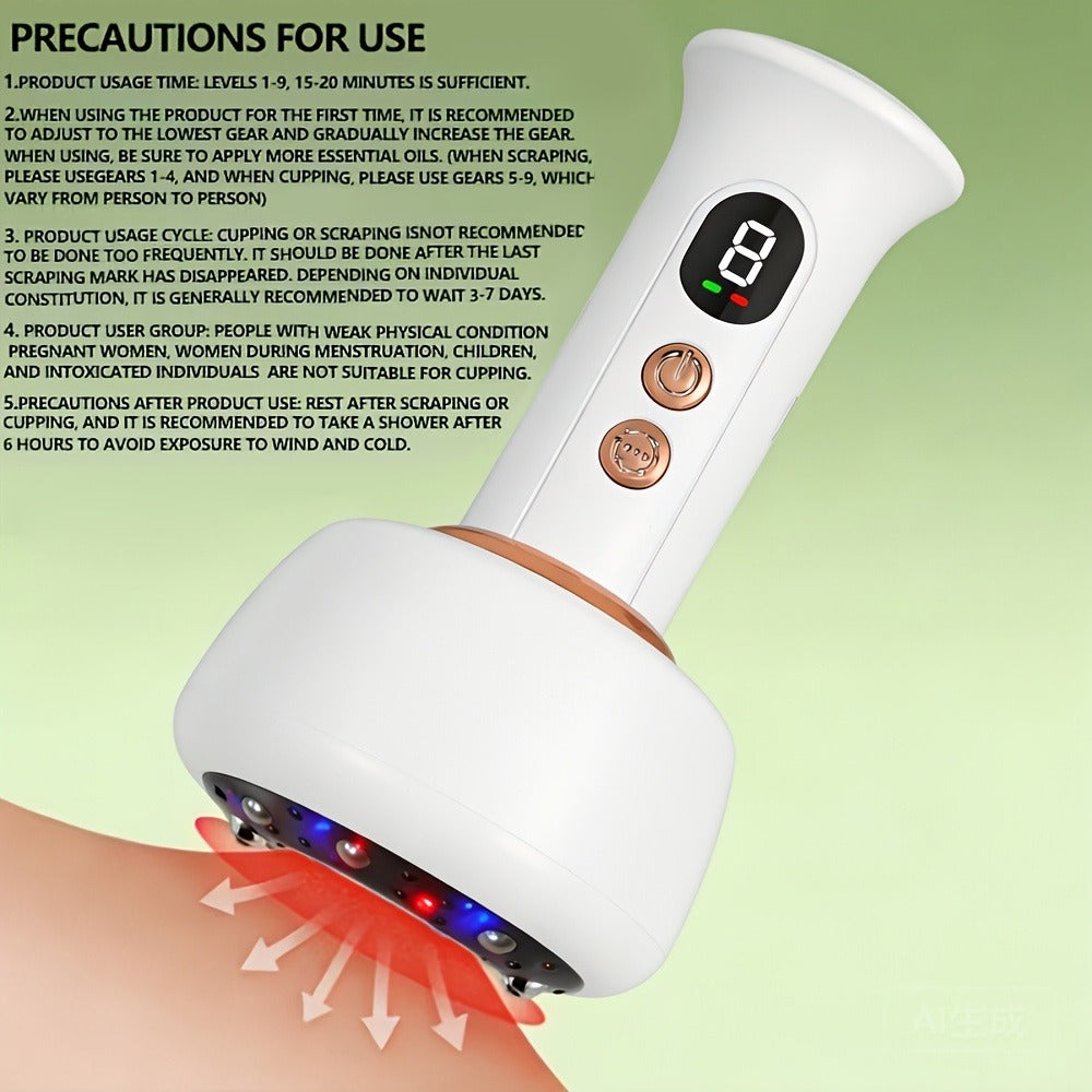Vacuum Cupping Massager USB Rechargeable Scraping Massage Device Intelligent Suction Cup with 1200mAh Battery for Neck Shoulder Back Pain Relief Home Use