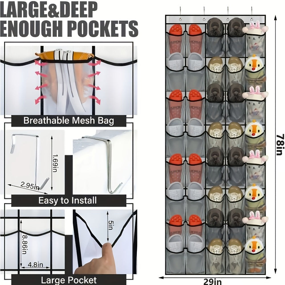 Over the Door Shoe Organizer 40 Pockets with 4 Hooks ¨C Durable Fabric Hanging Shoe Storage for Closet, Entryway & Bedroom ¨C Space-Saving Door Shoe Rack in Gray, White & Black