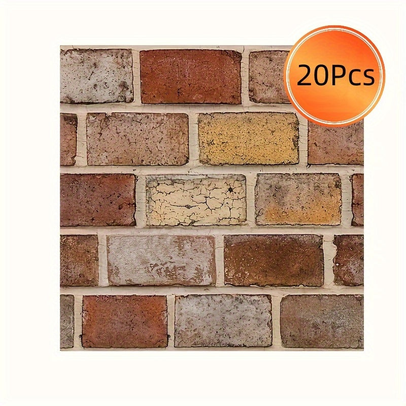 Peel and Stick Tile Stickers 20pcs Vintage Brick Pattern Self-Adhesive Waterproof Wall Tiles for Kitchen Bathroom Toilet ¨C Removable Oil-Proof Backsplash Wall Art Decor