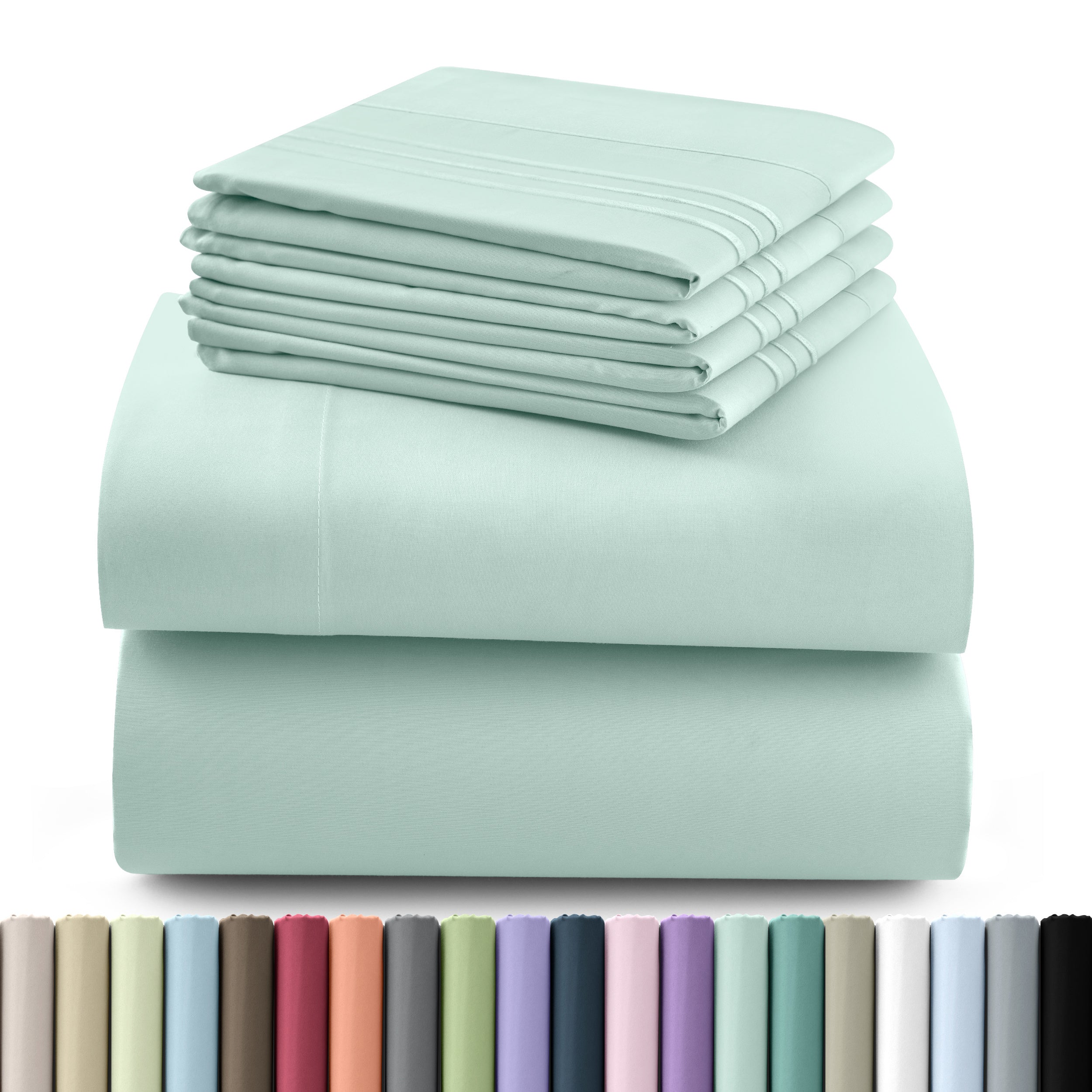 Fitted Sheet Set 6-Piece Brushed Polyester Deep Pocket Bed Sheets 20 Colors Hotel Luxury Soft Bedding with Embroidered Pillowcases