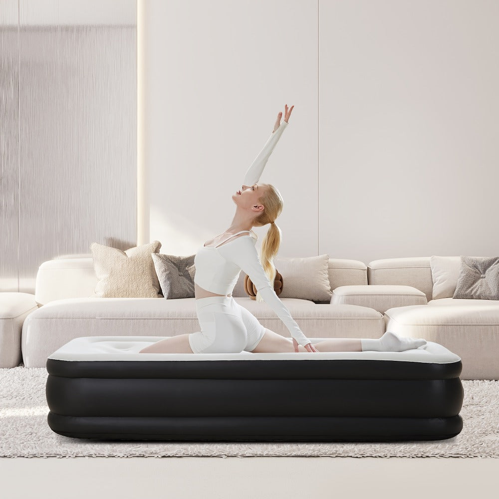 Inflatable Air Mattress with Pump Flocking Surface High Load Capacity Portable Air Sleeping Bed for Camping Hiking Beach Indoor Outdoor Guest Use, Easy Storage Compact Design