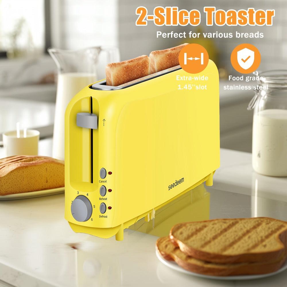 Slim Toaster 2-Slice Long Slot ¨C 1.45¡± Wide Slot, 6 Shade Settings, Cancel/Reheat/Defrost, 750W, Removable Crumb Tray | 6 Colors