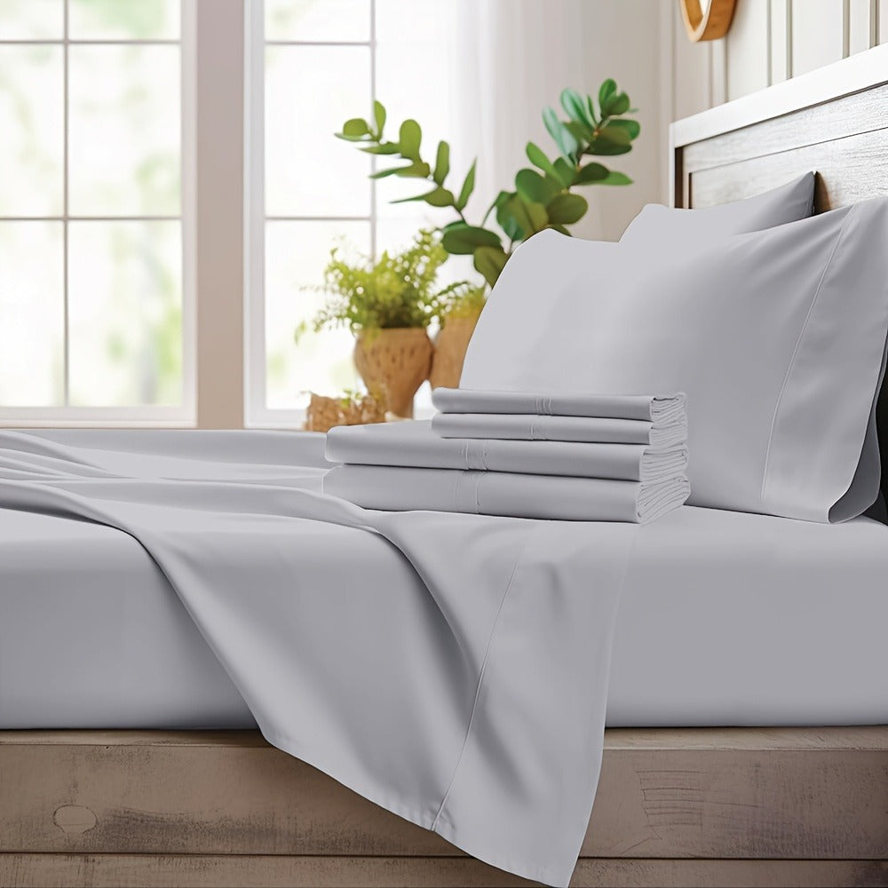 Bamboo Cooling Sheet Set 4pcs ¨C Deep Pocket Fitted Sheet Flat Sheet Pillowcases for Hot Sleepers Twin Full Queen King