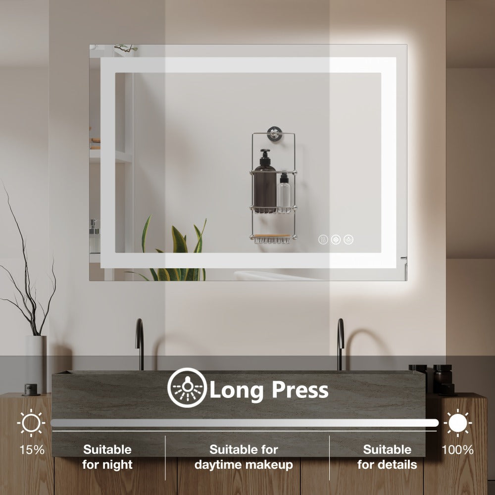 LED Bathroom Mirror with Anti-Fog ¨C Dimmable Vanity Mirror, 3 Color Lighting Modes, Dual Light Source, Wall Mounted Horizontal or Vertical, Tempered Glass, Multiple Sizes