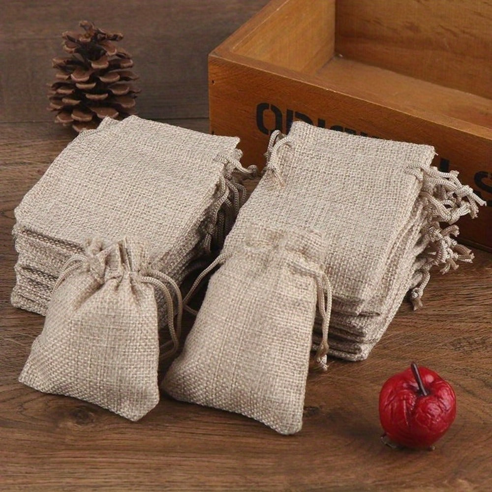 Natural Jute Drawstring Bags 50pcs ¨C Multipurpose Gift Pouches for Party Favors, Wedding, Packaging & Storage