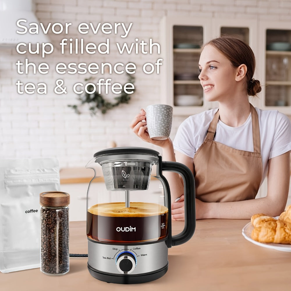 Drip Coffee Maker Electric Kettle 600W 40.58oz BPA-Free Glass Stainless Steel Spray Brew Keep Warm Boil-Dry Protection for Coffee Tea Perfect Gift
