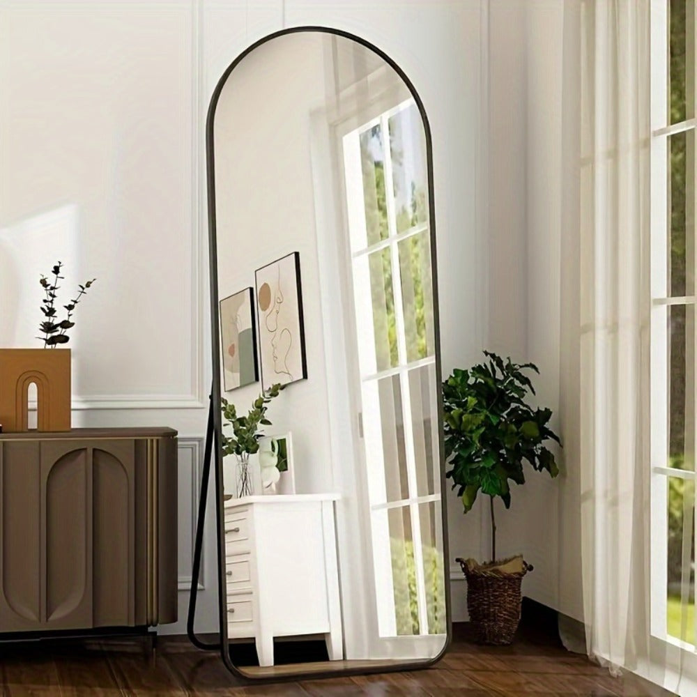 Full Length Mirror Floor Standing with LED Light - Arched & Rect Aluminum Frame Dressing Mirror for Bedroom Living Room, Black/Golden/White