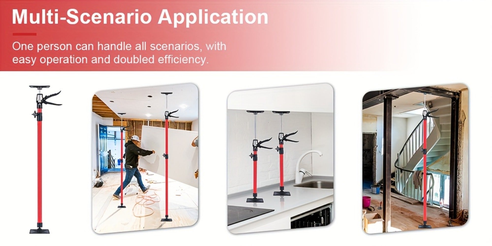 Telescopic Support Rod Adjustable 11.8-114in 154 lb Heavy Duty Anti-Slip Third Hand Support System 2pcs Drywall Lifting Cabinet Jack Wardrobe Installation Prop Tool-Grade Support Kit