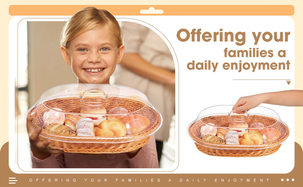 Woven Bread Basket with Lid Oval Rattan Food Basket for Serving Storage Fruits Vegetables Kitchen Dining Table Decor