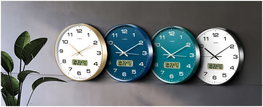 Silent Wall Clock Round Analog 10/12 Inch ¨C Battery Operated, Calendar & Temperature Display, Non-Ticking Quiet Movement for Bedroom, Office & Living Room, Multiple Colors