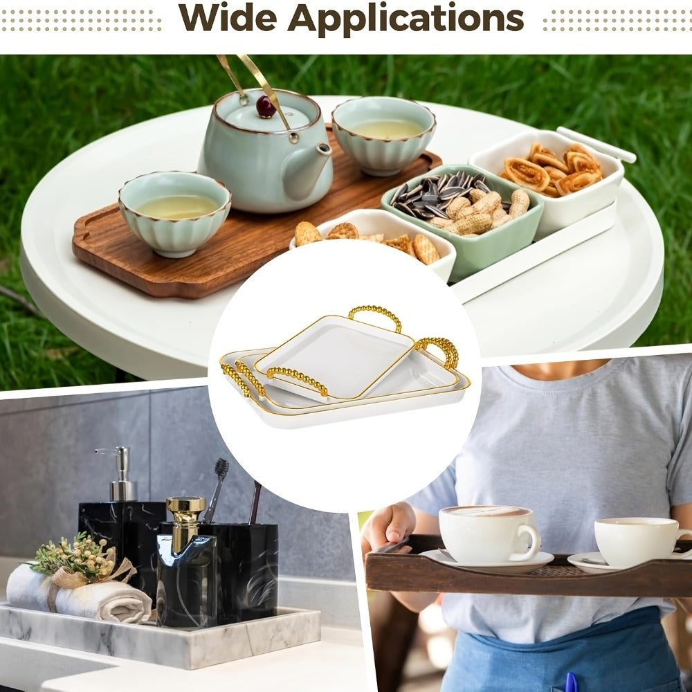 3-Piece Rectangular Serving Tray Set with Handles ¨C Plastic Food Trays for Parties, Dinners & Gatherings, 16.5/15/13.2 Inch Nested Trays for Turkey, Cake, Cheese, Fruit & Appetizers