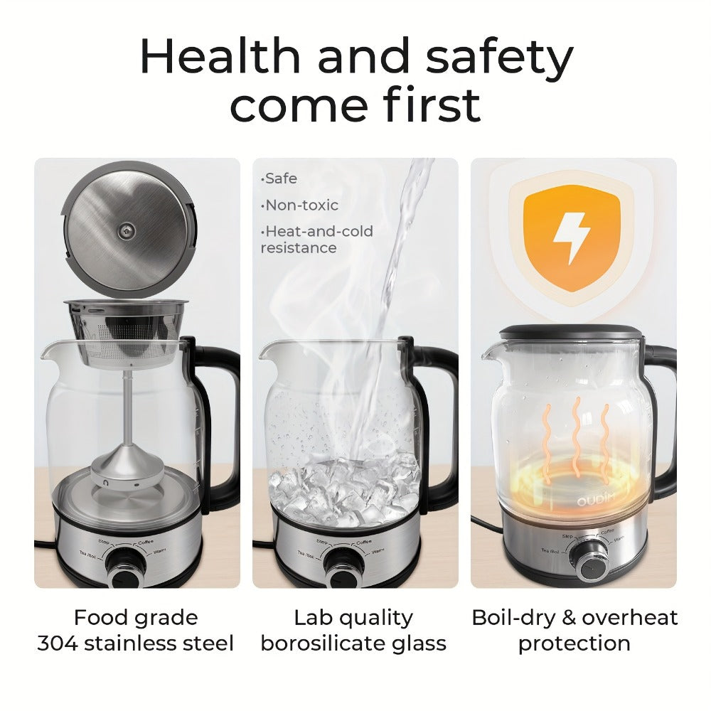 Drip Coffee Maker Electric Kettle 600W 40.58oz BPA-Free Glass Stainless Steel Spray Brew Keep Warm Boil-Dry Protection for Coffee Tea Perfect Gift