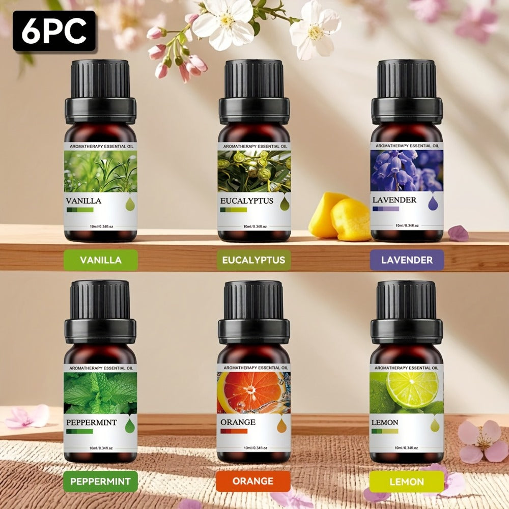 Essential Oil Set 6 Pack 0.34oz Each Floral Fruity Scents Lavender Eucalyptus Rose Jasmine Mint Orange for Diffuser Candle Humidifier Car Home Christmas Easter Gift