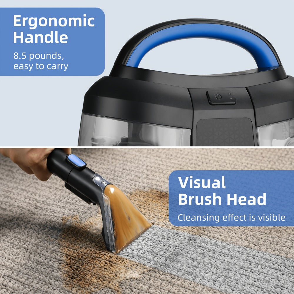 Portable Carpet Spot Cleaner 450W 12.5Kpa Upholstery Stain Remover Machine 42oz Tank 4.92ft Hose with Cleaning Solution for Pets Area Rugs Couch Stairs Auto Interior