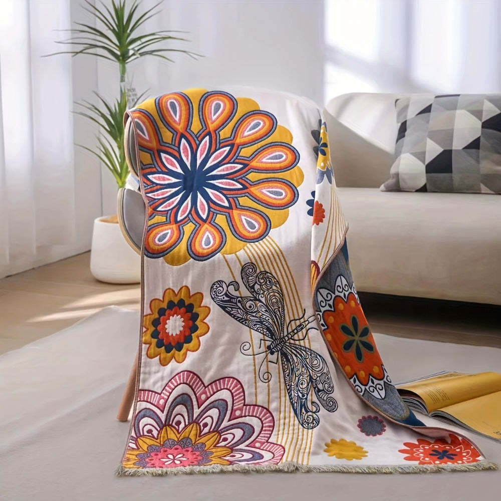100% Cotton Bath Towel Soft Quick-Dry Absorbent Large Beach Towel, Not Pill Not Shed, Geometric Floral Design, 31x63 Inch