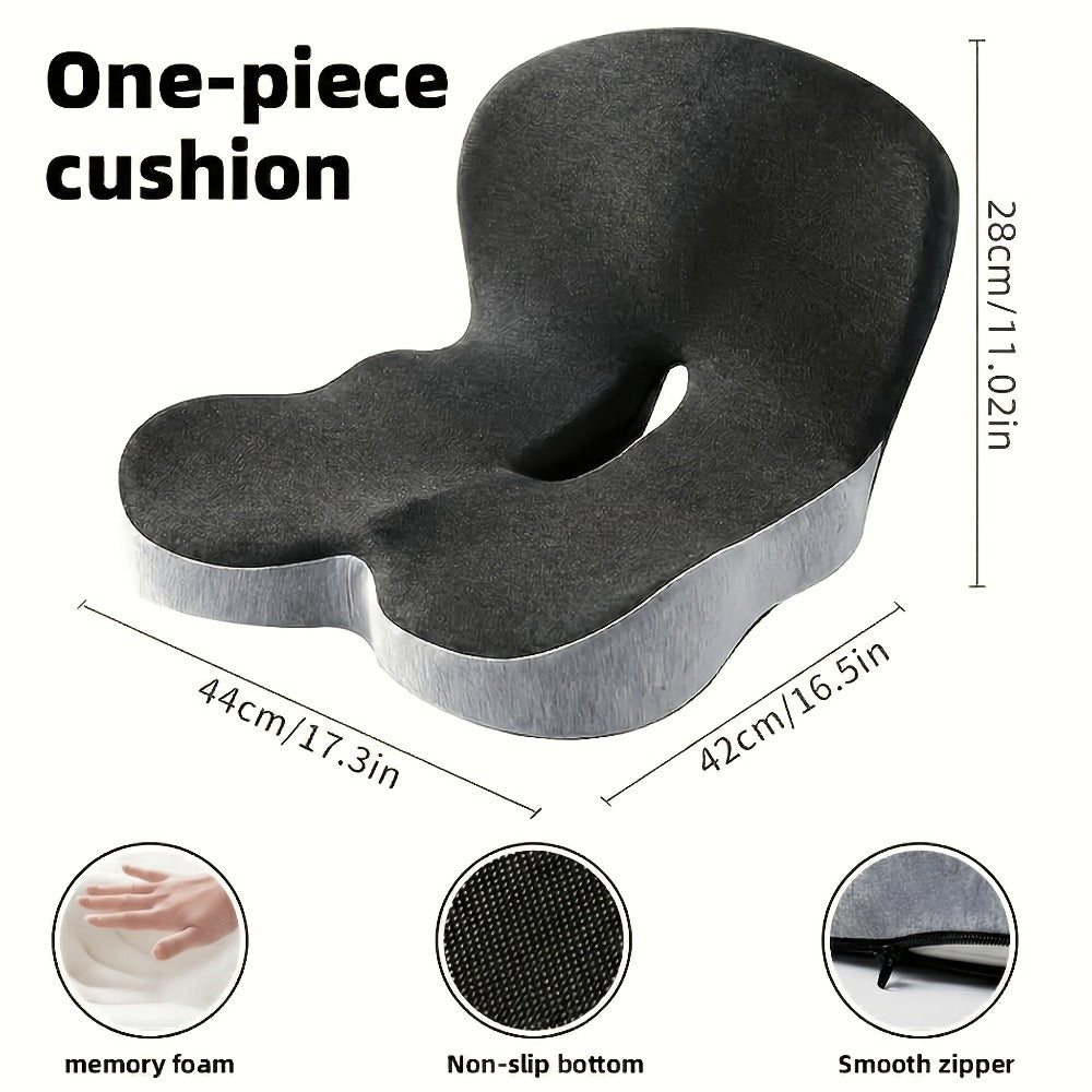 Memory Foam Seat Cushion with L-Shaped Back & Lumbar Support, Ergonomic Breathable Chair Cushion for Long Sitting, Home Office Chair Study Car Living Room Daily Comfort Cushion for Back Pain Relief