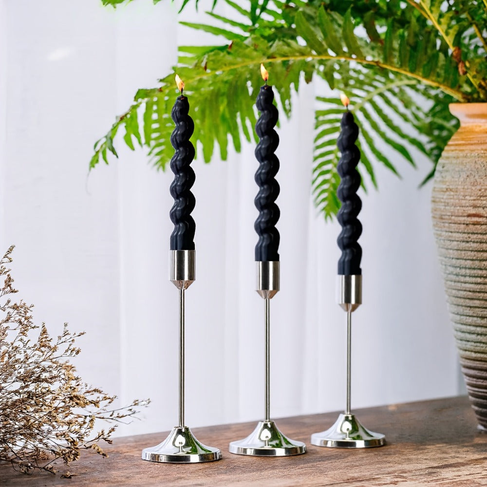 12pcs Metal Taper Candle Holders Set - Modern Tapered Design, Polished Finish, Tabletop Centerpiece for Christmas, Halloween, Weddings & Home Decor (Candles Not Included)
