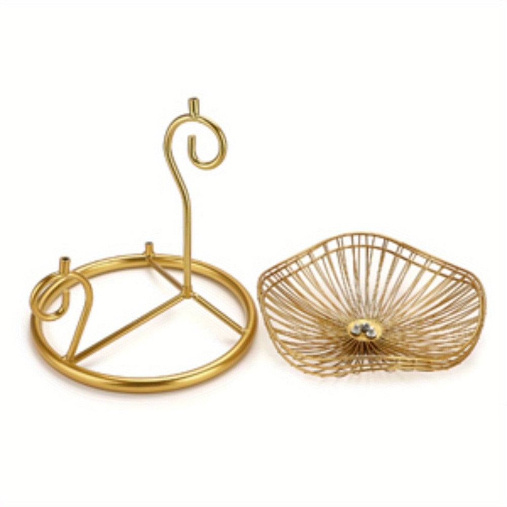 Fruit Basket Stand 3-Tier Decorative Iron Metal Wire Fruit Bowl with Lotus Leaf Design, Countertop Holder for Fruits Vegetables Bread Snacks, Modern Home Kitchen Table Centerpiece Organizer Gold