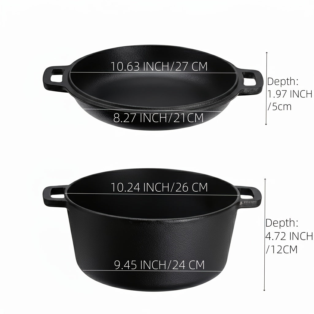 Cast Iron Cookware Set for Kitchen Camping BBQ - Non-Stick Skillet Dutch Pot Frying Pan Baking Tray Griddle Options, Oven Safe Stovetop Campfire Cookware for Home RV Holiday Cooking Multiple Set Choices
