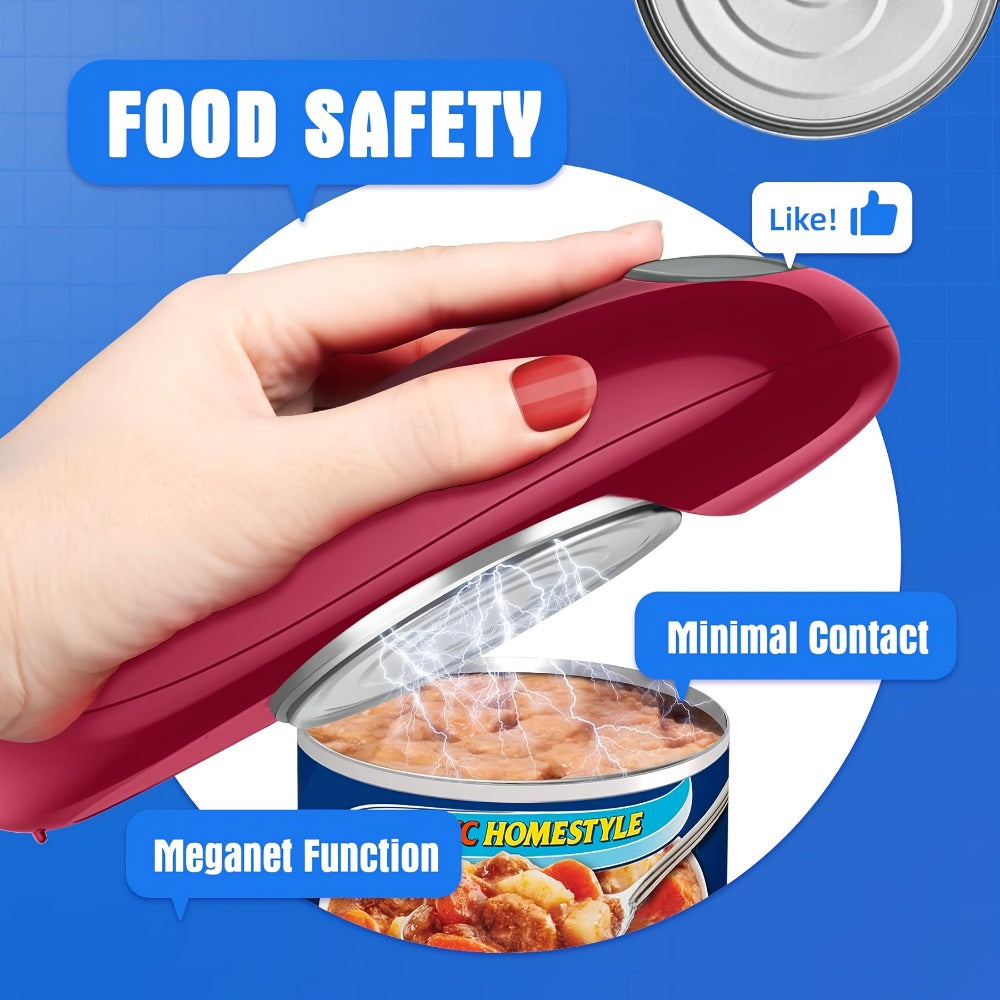 Electric Can Opener Cordless Battery Powered ¨C Smooth Edge Safety, Auto Shut-Off, ABS Material, Easy One-Touch Operation for Elderly, Arthritis & Disabled Hands, Kitchen & Camping