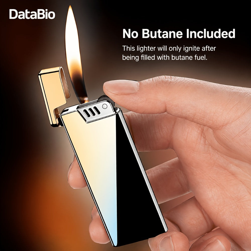 Ultra-Thin Refillable Butane Lighter - Slim Pocket Lighter with Wheel Ignition, Adjustable Open Flame, Windproof Gas Lighter for Kitchen, Candles & Outdoor Use, Unisex Design (Butane Not Included)
