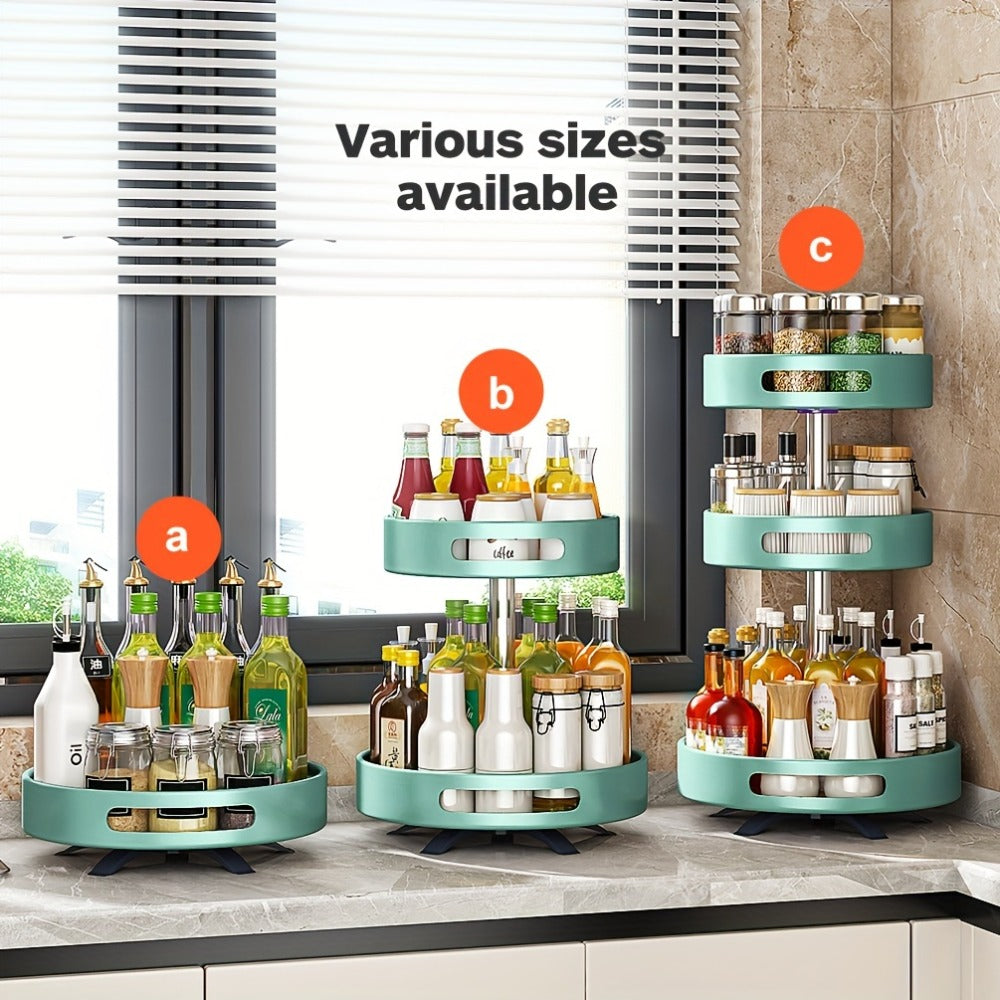 Rotating Spice Rack Double Layer Stainless Steel Countertop Corner Seasoning Storage Organizer for Kitchen Pantry Cabinet Green Silver White Black