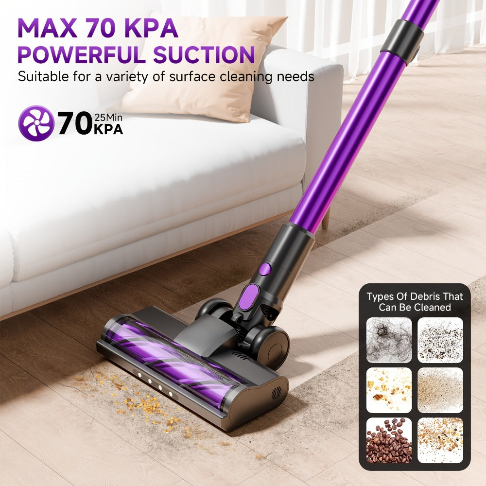 Vertical Vacuum Cleaner 55-70Kpa 3-Speed Adjustment with LED Floor Brush & Detachable Battery - 45 Min Runtime, Lightweight Handheld for Pet Hair, Carpet & Hard Floors, 7 Colors Available
