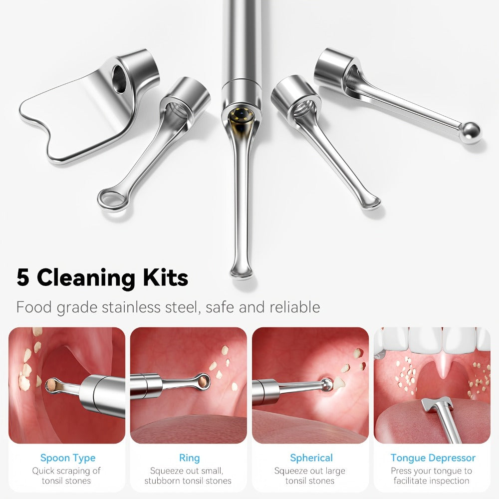 Tonsil Stone Remover with Camera 1080P HD Visual Oral Care Kit - 6 LED Lights, 5 Stainless Steel Tips, Wi-Fi App Control, USB-C Rechargeable Bad Breath Treatment Tool for iOS & Android