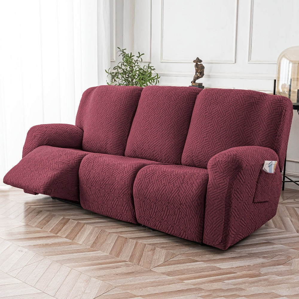 Recliner Sofa Slipcover Set 8pcs 3-Seat Jacquard Furniture Protector with Pocket Flexible Soft Slide Sleeve Cover for Sofa Couch Office Living Room Home Decor Multiple Colors