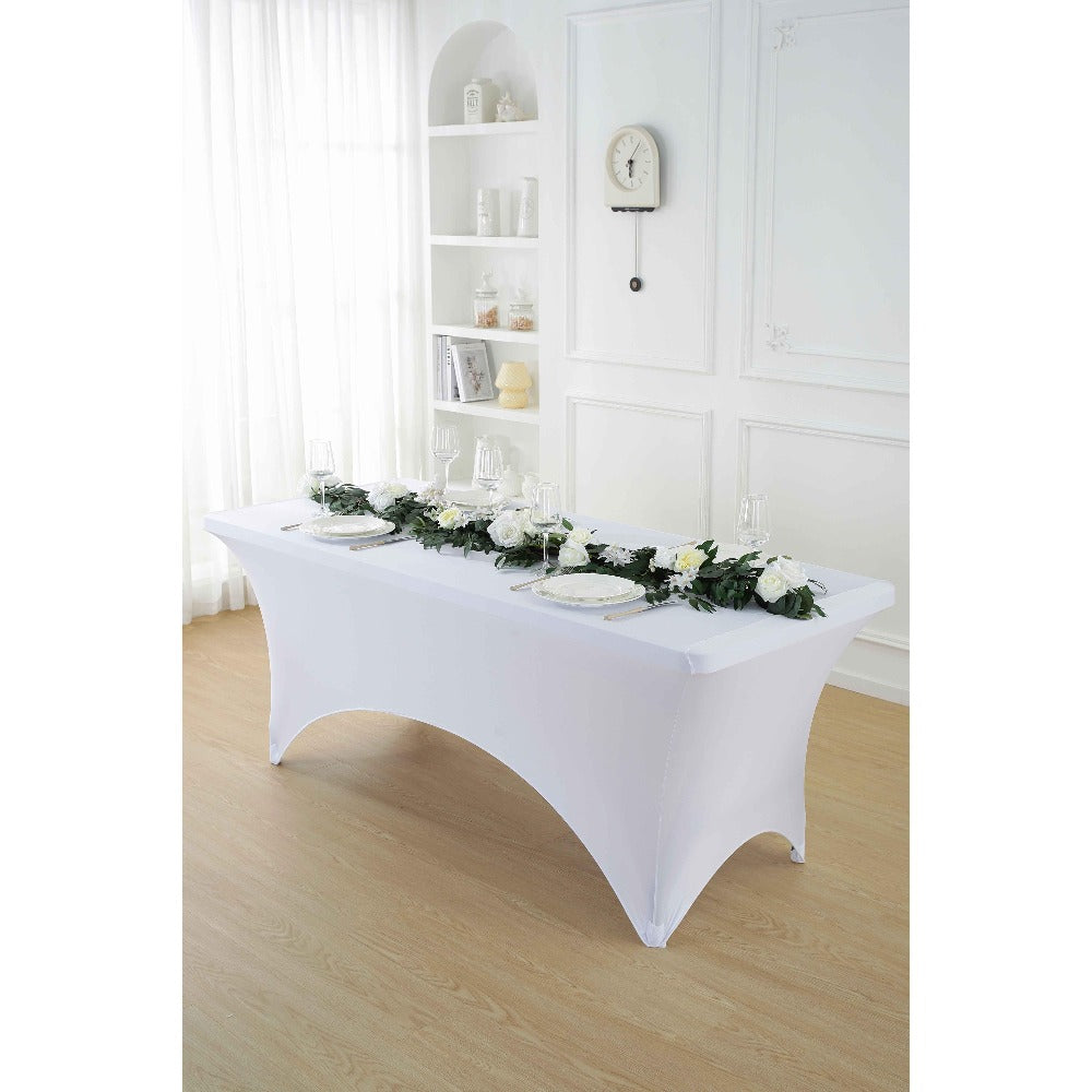 Spandex Tablecloth Stretch Table Cover Fitted Rectangle Table Cloth for Wedding Party Event 3/5pcs White Black