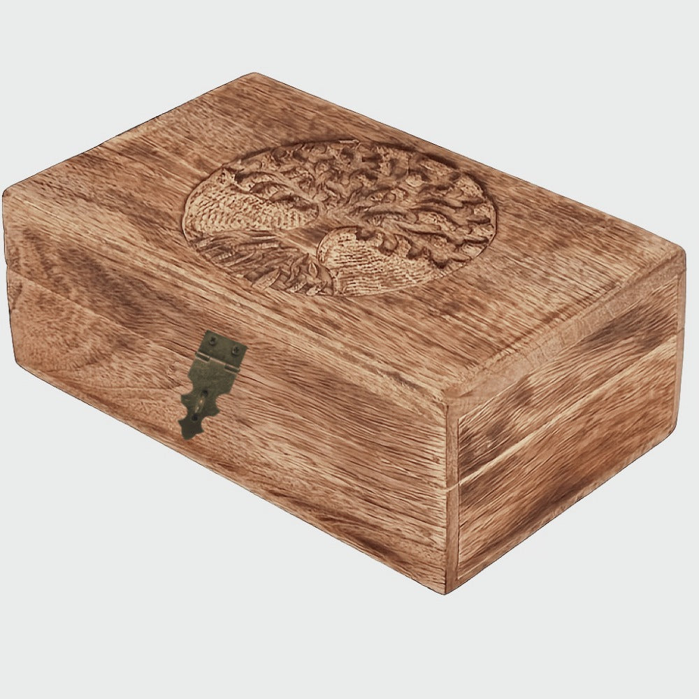 Handcrafted Wood Jewelry Box Tree of Life Carved Keepsake Storage Box