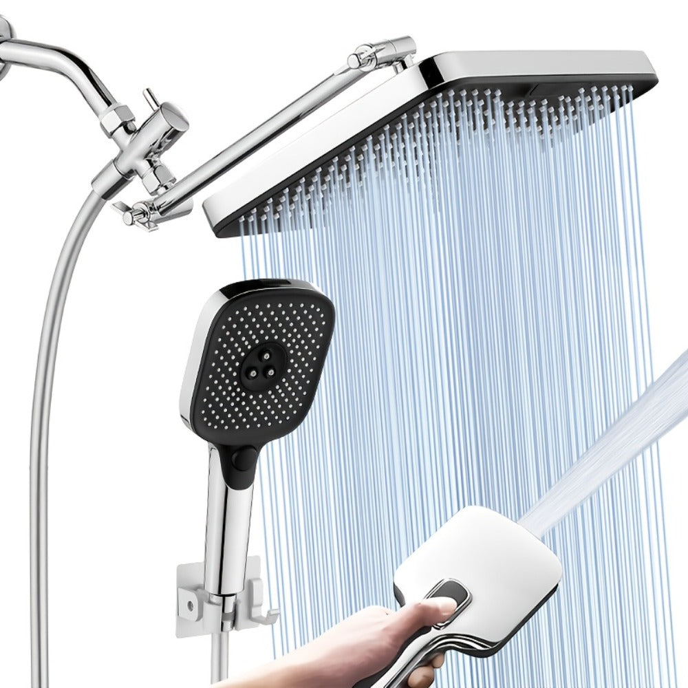 High Pressure Rainfall Shower Head Combo with Handheld Spray ¨C 9 Spray Settings, 180¡ã Adjustable Bracket, Stainless Steel Hose, Anti-Clog Nozzles, Modern Bathroom Shower System