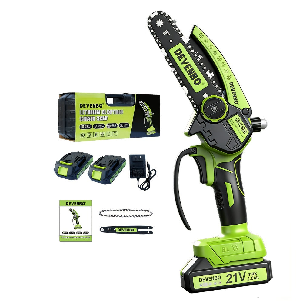 Cordless Mini Chainsaw 6 Inch ¨C Handheld Lightweight Portable Electric Chainsaw with Safety Equipment, for Yard Gardening, Tree Pruning, Home Woodworking & Outdoor Survival, Thoughtful Gift for Men (1 or 2 Batteries)