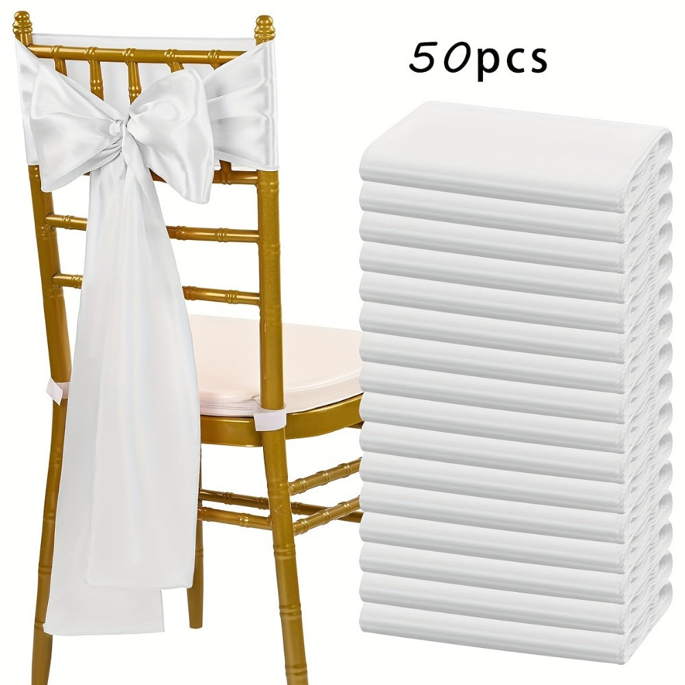 50pcs Satin Chair Sashes Bow Ribbon 7x108in - Universal Chair Belt Streamer for Wedding Reception Banquet Restaurant Hotel Party Event Decoration, 3 Colors